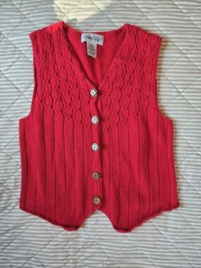 Bright Red Cable Knit Button-Front Sweater Vest